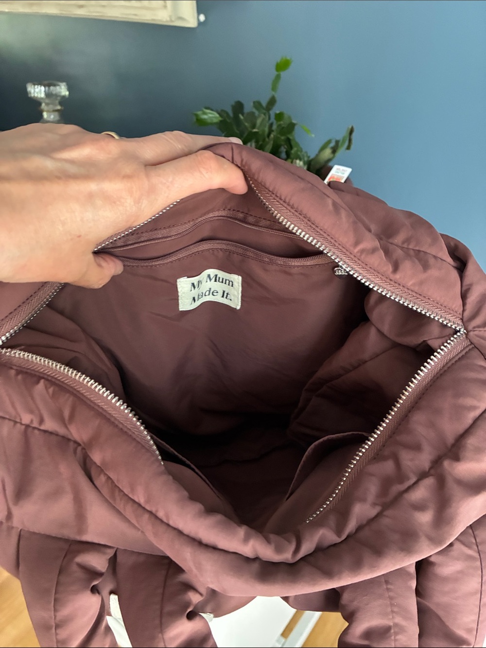My Mum Made It Quilted Puffy Tote Bag in Brown - Picture 7 of 9